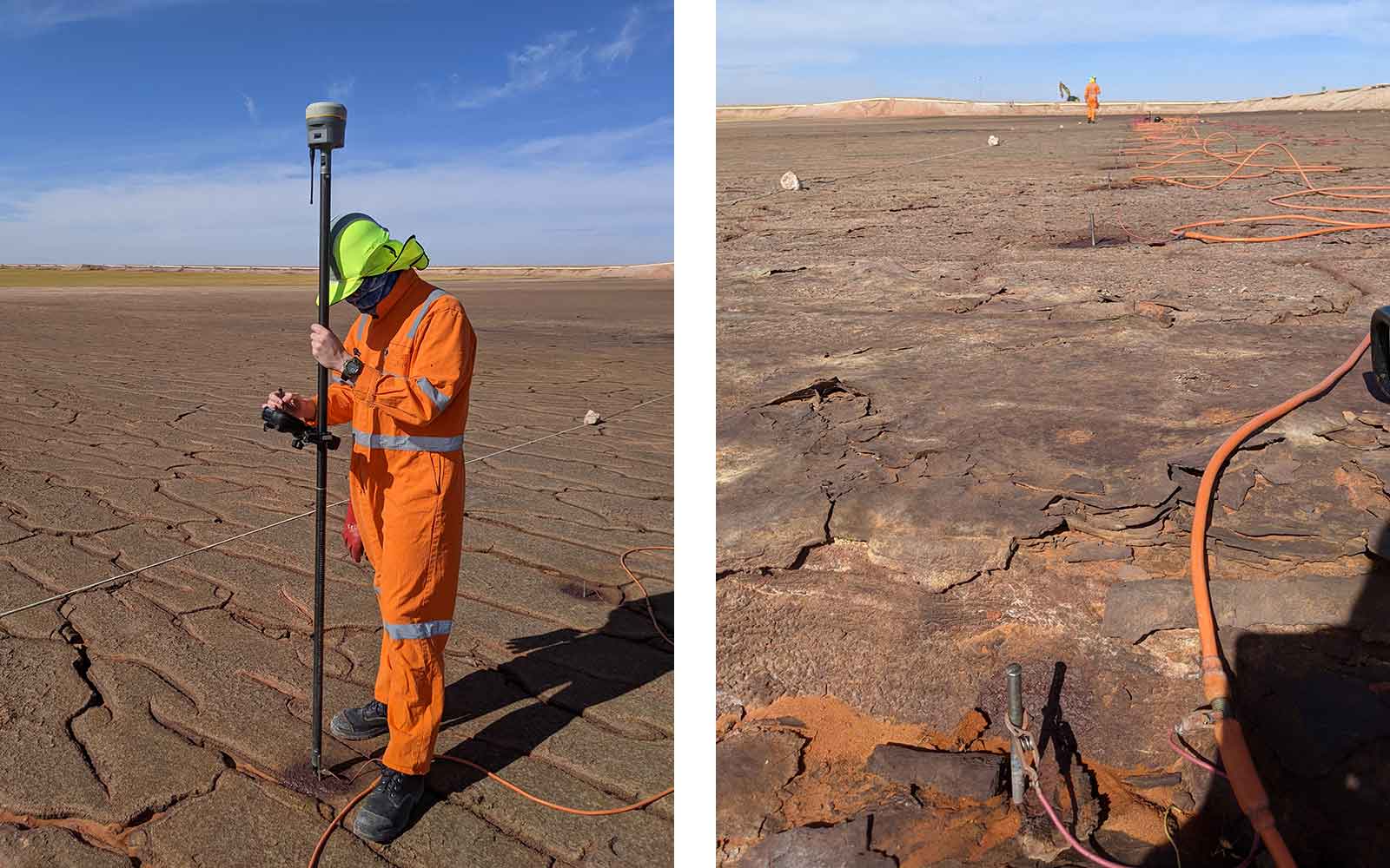 Image of Tailings First worker and tailings dam landscape