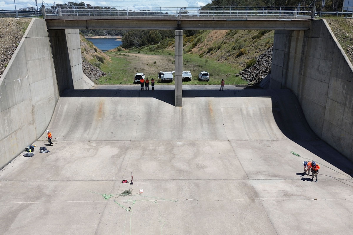 GPR structural investigation fieldwork at dam spillway