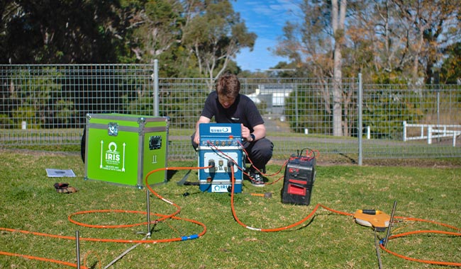 Electrical geophysical survey equipment being operated in the field